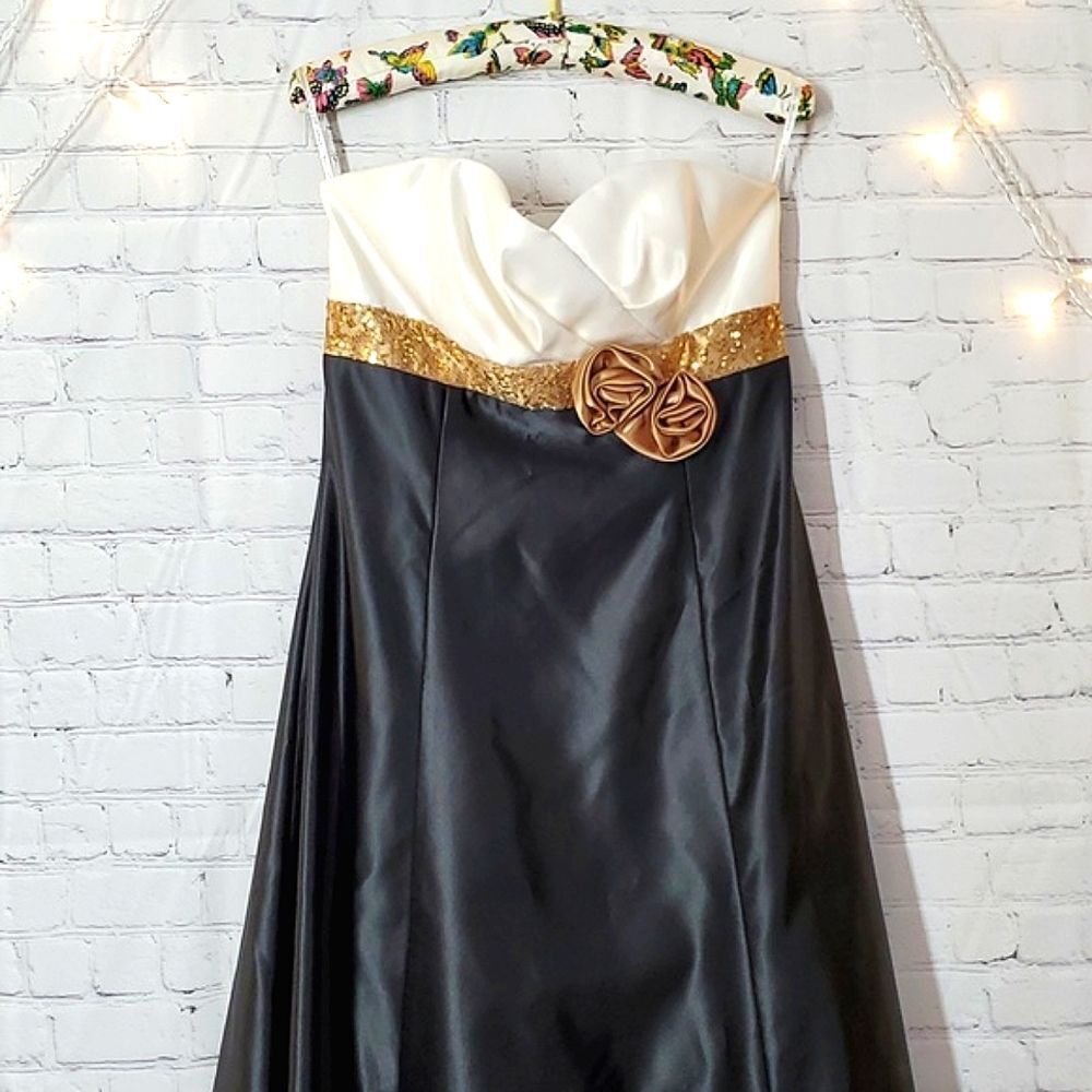 🆕️NWT Y2K Jessica McClintock Gunne Sax Strapless Sequins Black Prom Dress Gown - Picture 3 of 16